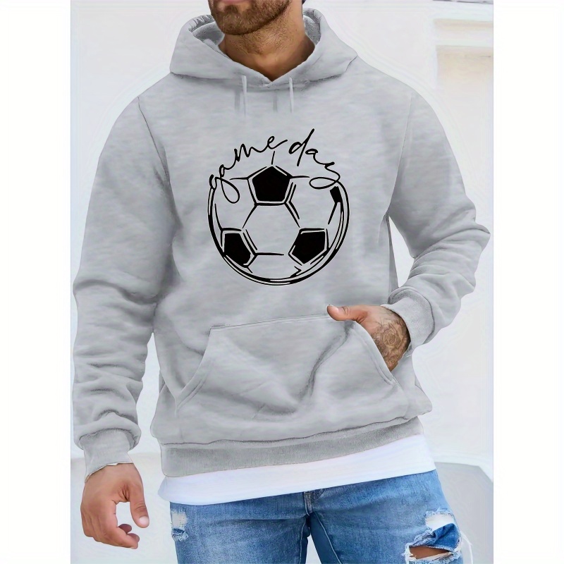 

Gameday With Soccer Graphic Print, Men’s Cool Streetwear Hoodies, Casual Loose Hooded Pullover With Kangaroo Pockets, Top For Men For Fall And Winter, As Gifts