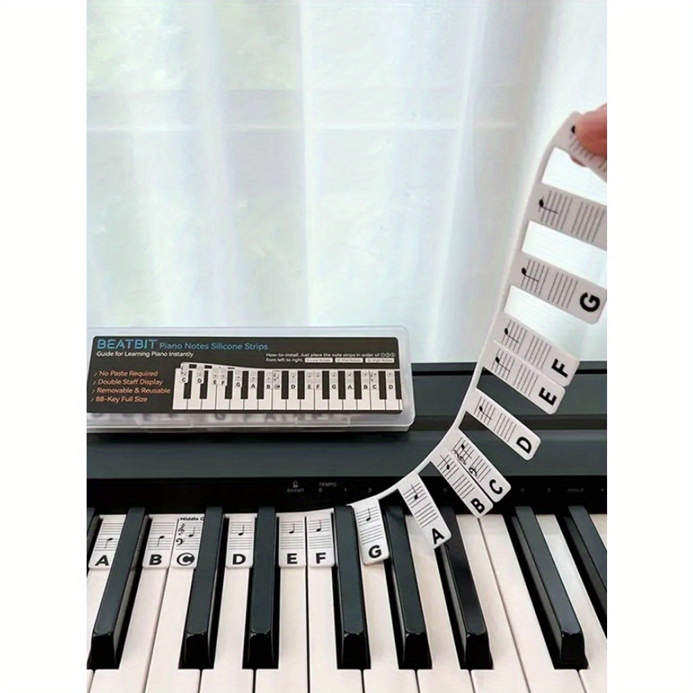Étiquettes de notes de piano, autocollants de clavier de piano en silicone  88 touches de taille normale, autocollants de piano amovibles avec boîte et  pédale de sustain (couleur : multicolore) : 
