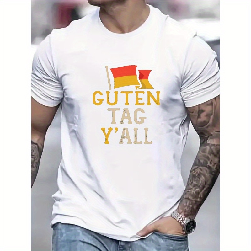 

German Good Day Y'all Print T Shirt, Tees For Men, Casual Short Sleeve T-shirt For Summer