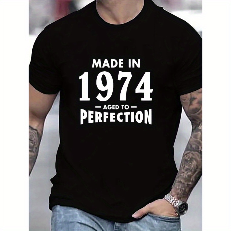 

Made In 1974 Print T Shirt, Tees For Men, Casual Short Sleeve T-shirt For Summer