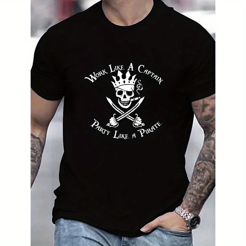 

Work Like A Captain Print T Shirt, Tees For Men, Casual Short Sleeve T-shirt For Summer