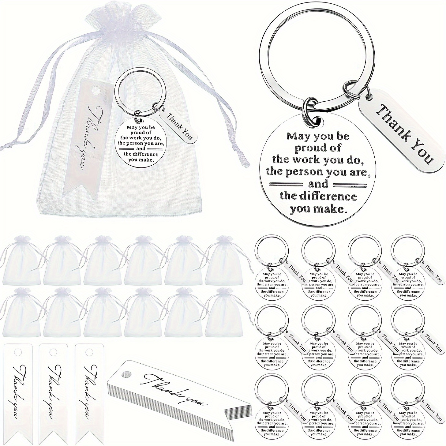 

10pcs/set Coworker Keychain Colleague Gifts Stainless Steel Appreciation Gift For Friends With Thank You Tags Organza Bags Leaving Going Away Retirement Gift