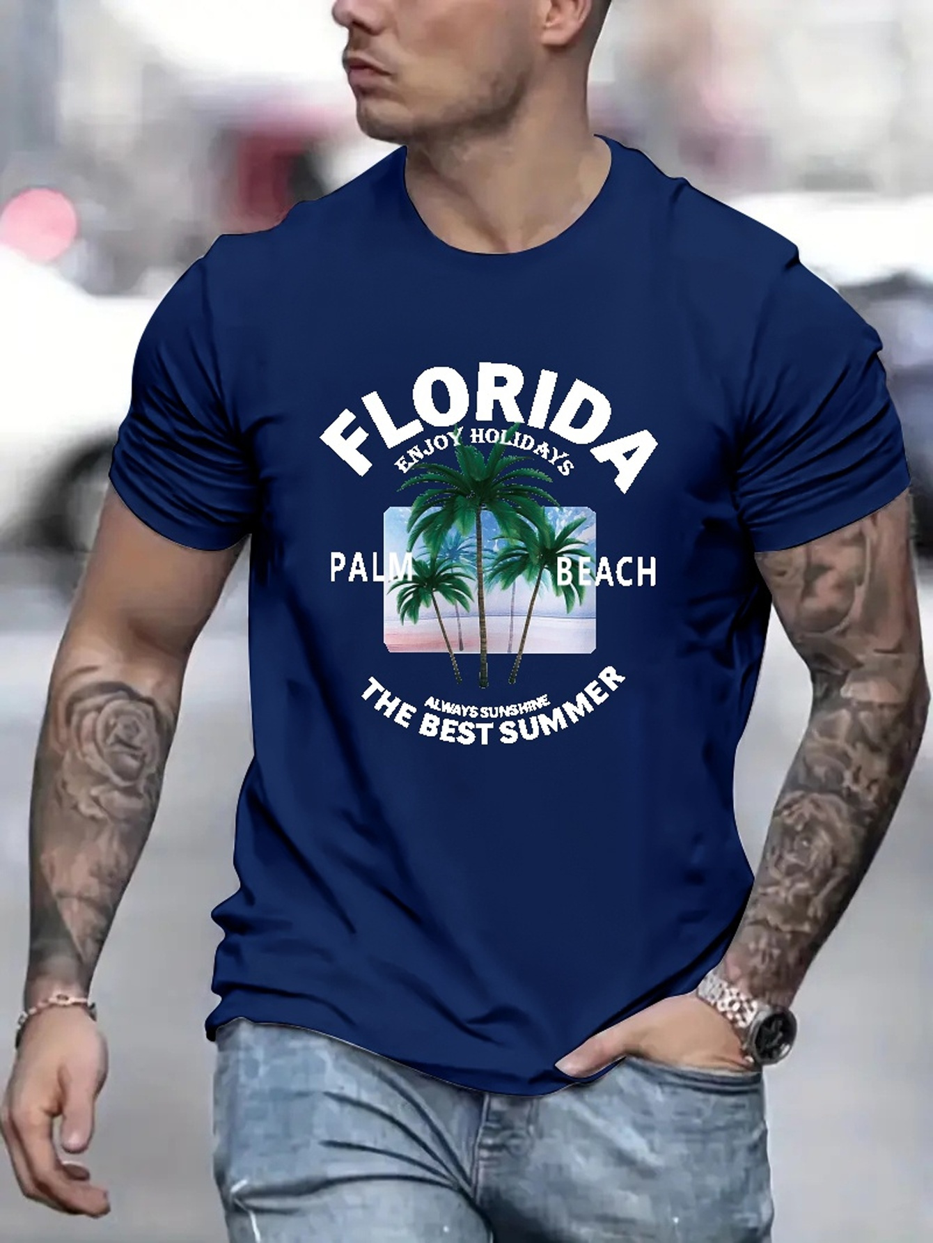 Camiseta Estampado miami Hombre Camisetas Manga Corta - Temu