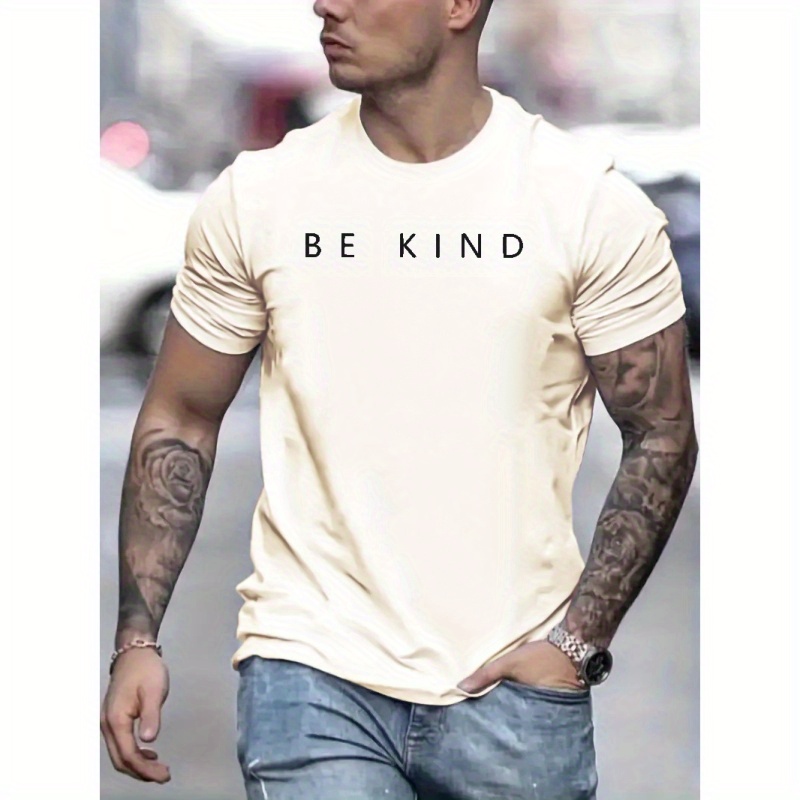 

Be Kind Print T Shirt, Tees For Men, Casual Short Sleeve T-shirt For Summer