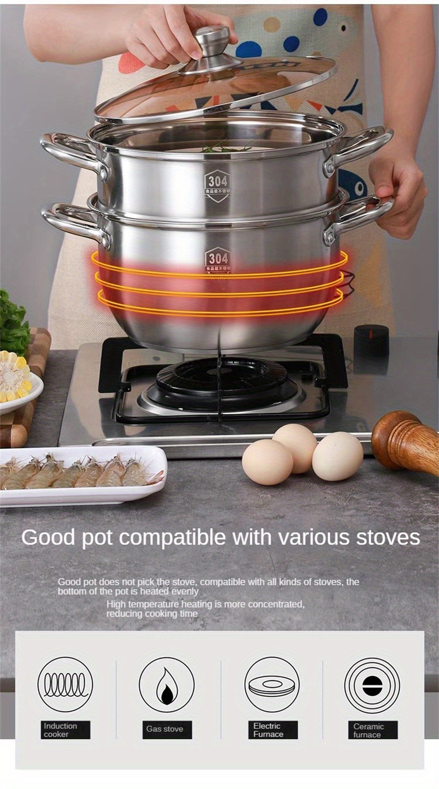 1pc stainless steel steamer pot multi layers steaming pot thickened household cooking pan induction cooker gas stove universal for home kitchen   supplies cookware details 1