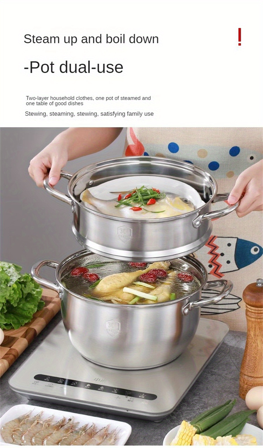 1pc stainless steel steamer pot multi layers steaming pot thickened household cooking pan induction cooker gas stove universal for home kitchen   supplies cookware details 2