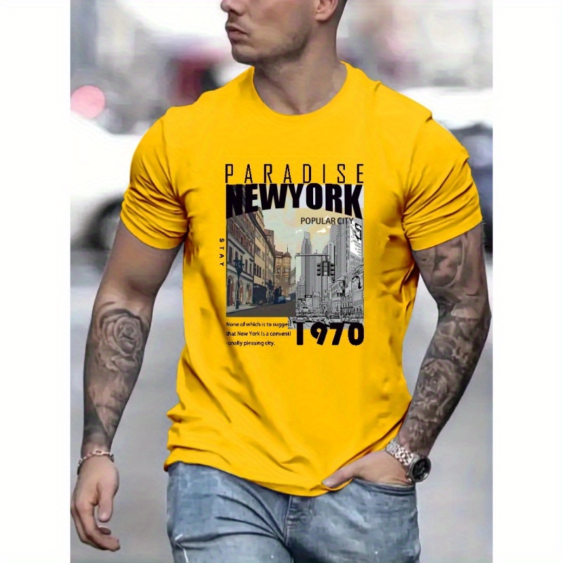 

Paradise New York Print T Shirt, Tees For Men, Casual Short Sleeve T-shirt For Summer
