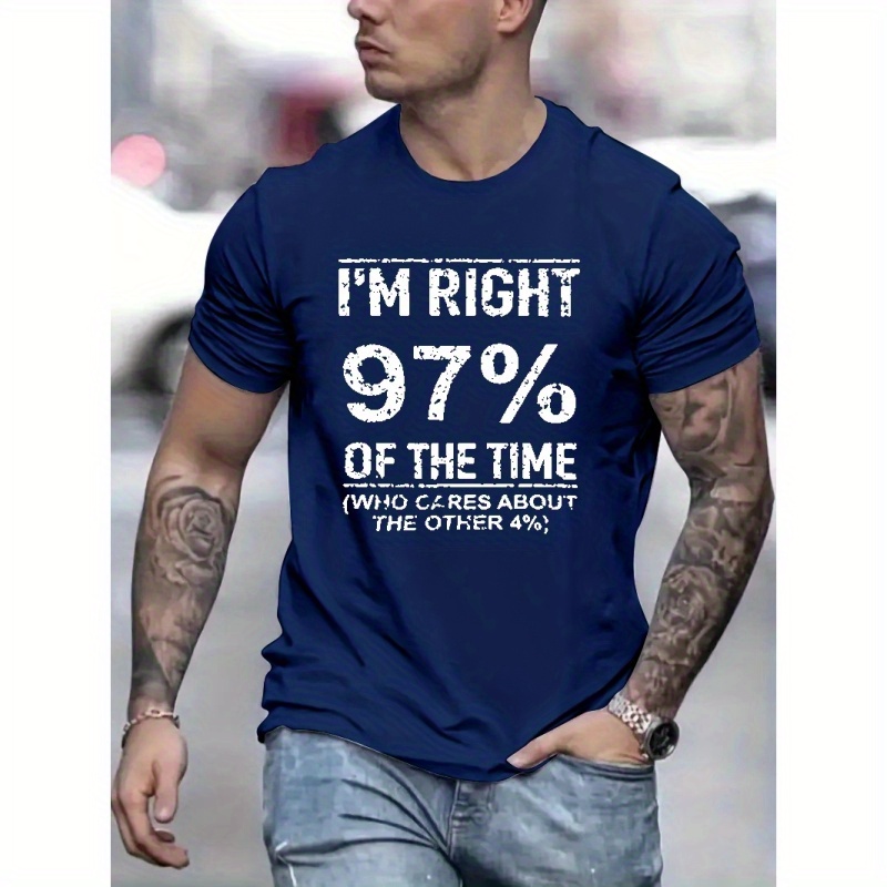 

Funny Slogan Print, Men's Graphic Design Crew Neck T-shirt, Casual Comfy Tees Tshirts For Summer, Men's Clothing Tops For Daily Vacation Resorts