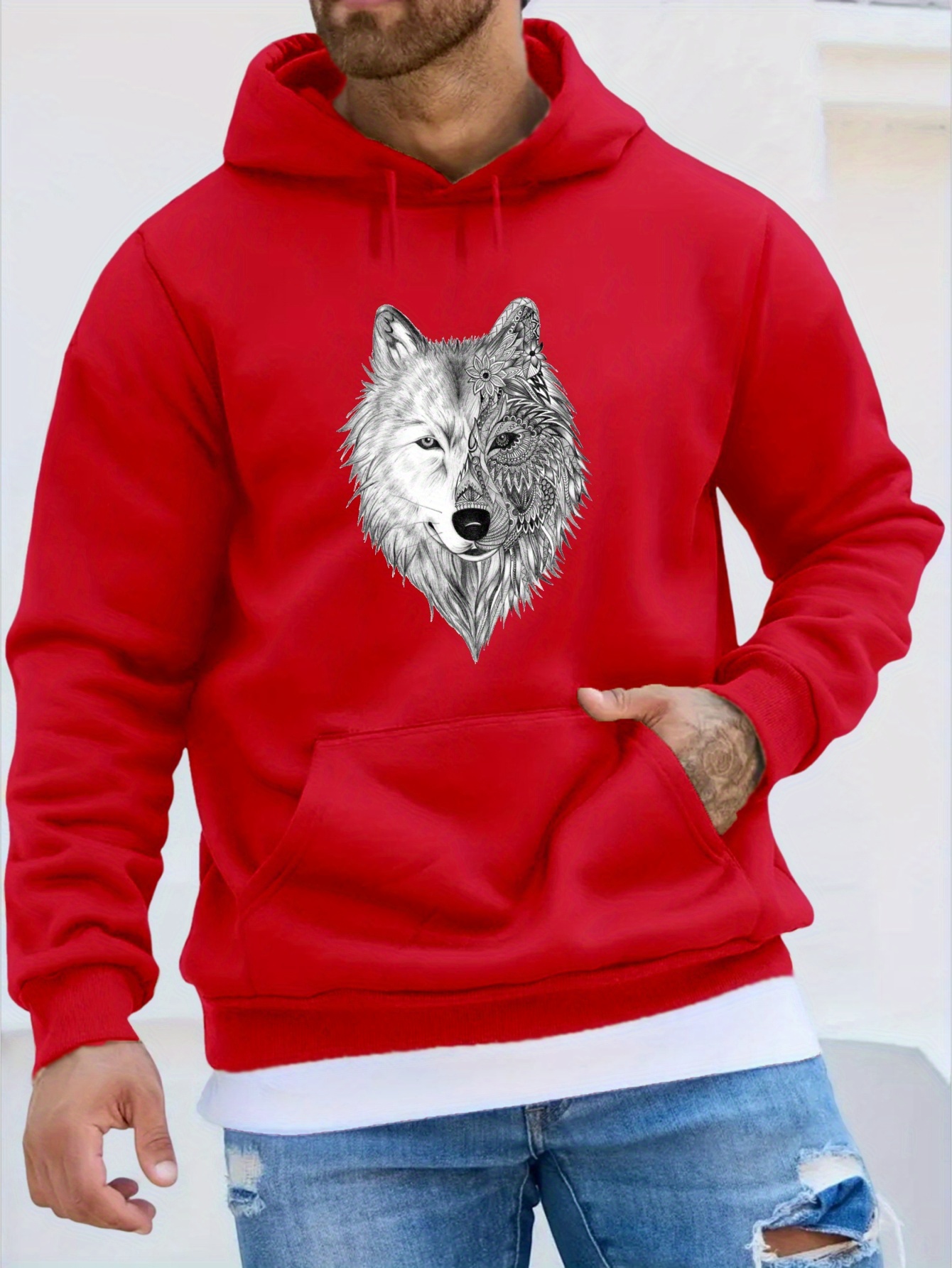 Wolf Sweatshirt Men Temu United Kingdom