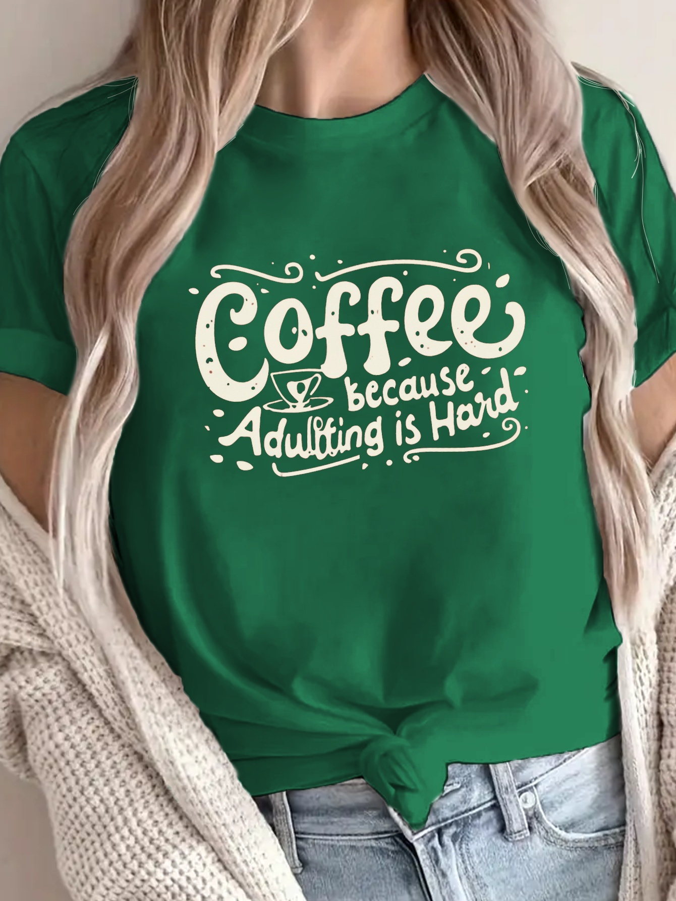 Coffee Adulting Hard Print T Shirt Short Sleeve Crew Neck - Temu Portugal