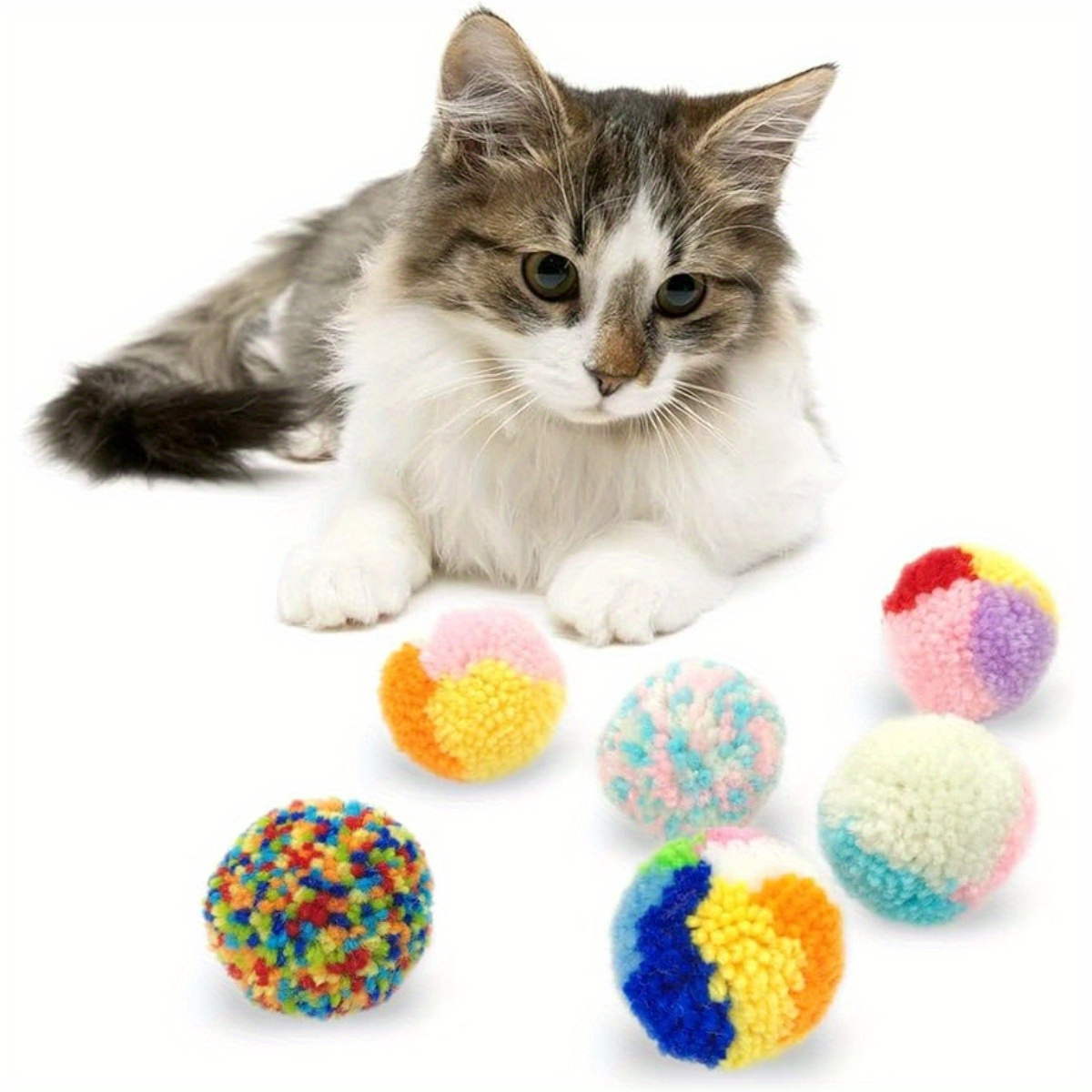 20 Pcs Christmas Cat Ball Toy Kitty Yarn Puffs Assorted Color Small Cat Toy  Plush Kitty