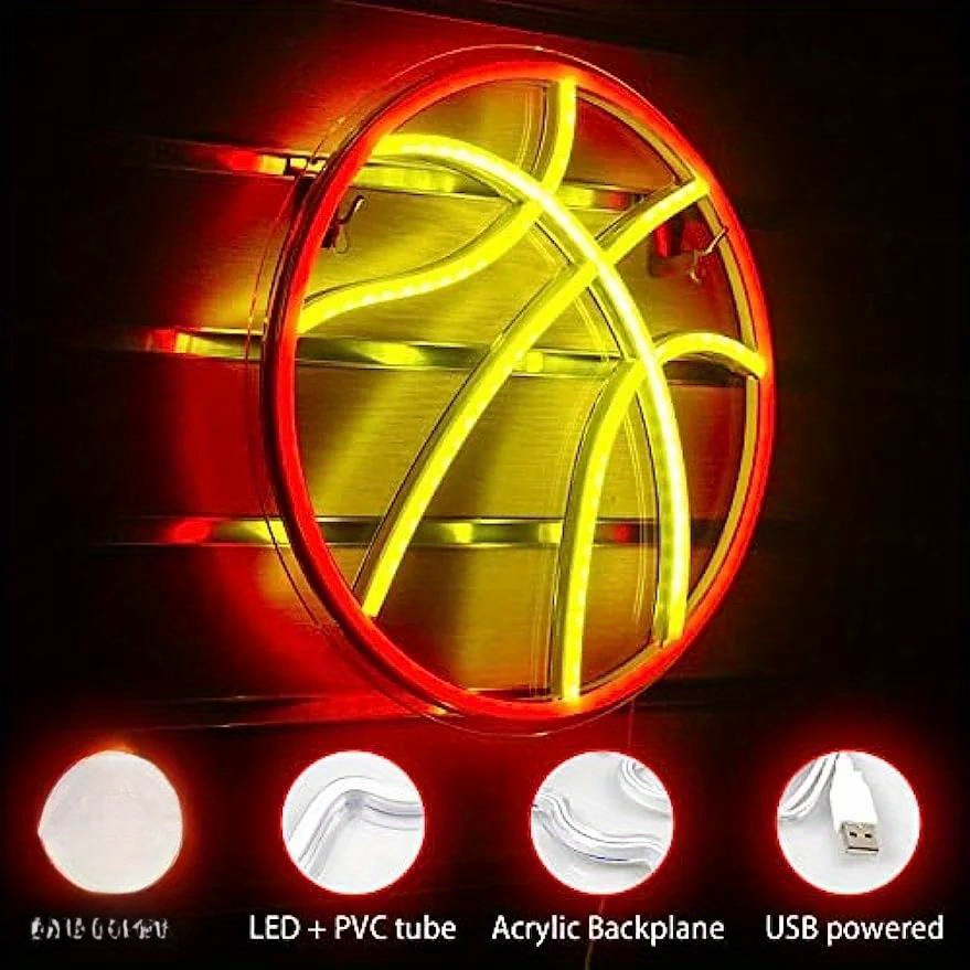 Bright Orange/Red Basketball LED Light Sign Wall fashion Decoration