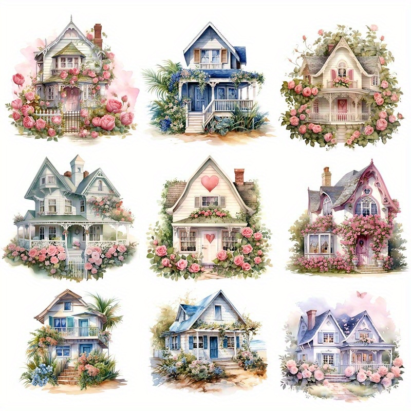 

1pack Cute Watercolor European Pastoral Garden Cabin Hand Account Sticker For Clipping Poster Diy Character Cartoon Journal Decoration Sticker