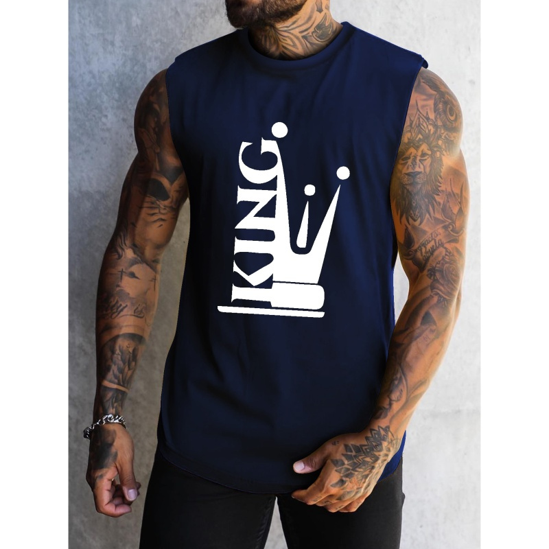 

King Print Summer Men's Quick Dry Moisture-wicking Breathable Tank Tops Athletic Gym Bodybuilding Sports Sleeveless Shirts For Workout Running Training Men's Clothing