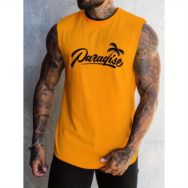 

Coconut Tree Print Men's Quick Dry Moisture-wicking Breathable Tank Tops Athletic Gym Bodybuilding Sports Sleeveless Shirts For Workout Running Training Men's Clothes