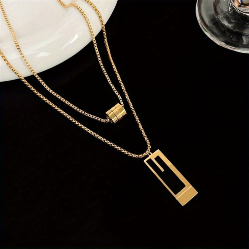 Image of Necklace High-end Double-layer Sweater Chain Fashion Titanium Steel Necklace New Versatile Pendant Additions