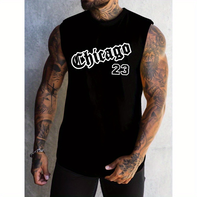 

Chicago 23 Print Men's Quick Dry Moisture-wicking Breathable Tank Tops Athletic Gym Bodybuilding Sports Sleeveless Shirts For Workout Running Training Men's Clothes