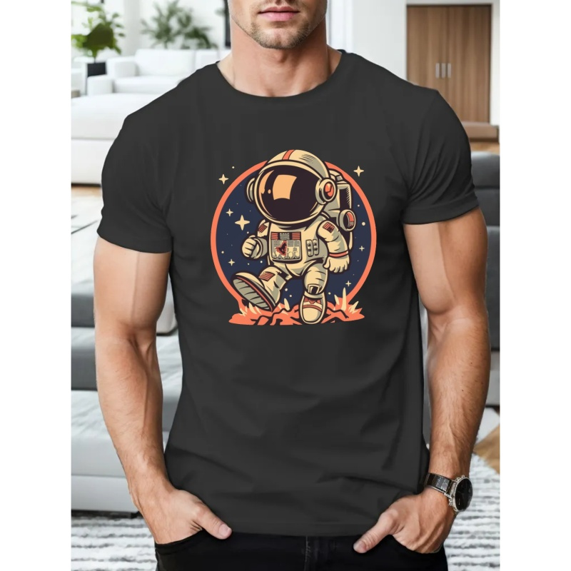 

Astronaut Print T Shirt, Tees For Men, Casual Short Sleeve T-shirt For Summer