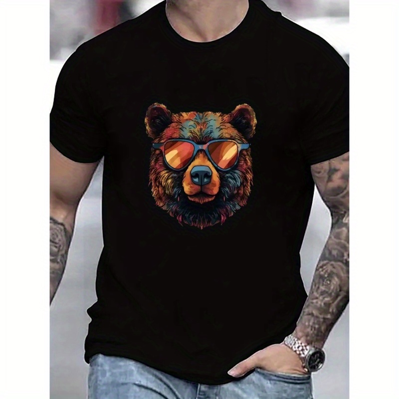 

Bear In Sunglasses Print T Shirt, Tees For Men, Casual Short Sleeve T-shirt For Summer
