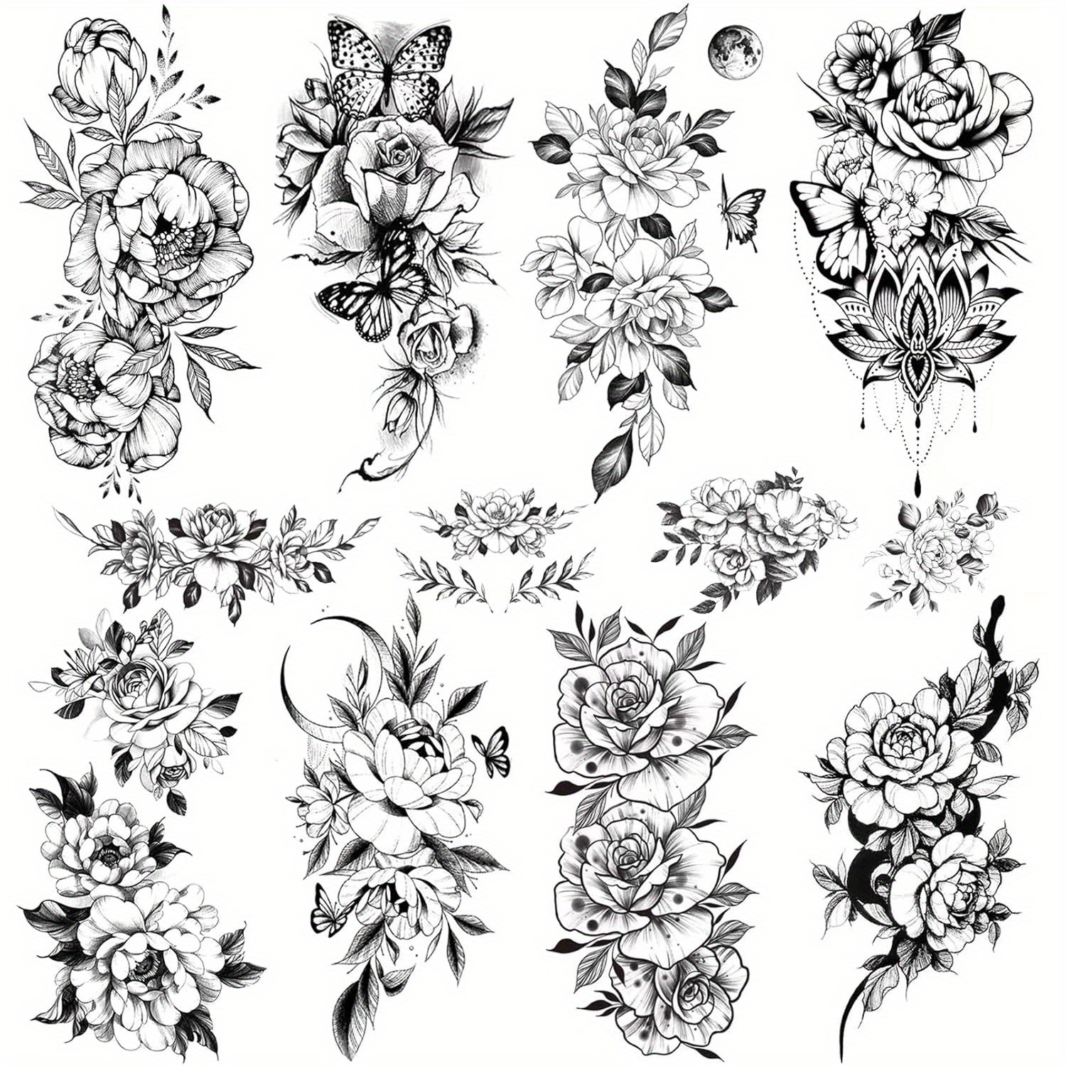 Image of 10 Sheets Ftvltat Women's Waterproof Temporary Tattoos - Realistic Long-lasting Body Art Stickers, Large Half Arm & Leg Temporary Tattoos With Black Floral & Designs