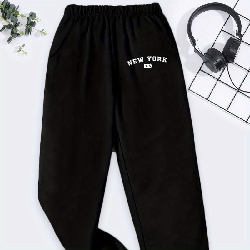 

New York Letter Print Sweatpants For Boys, Elastic Waist Jogger Pants, Comfy Casual Trousers, Boy's Clothes Outdoor, As Gift