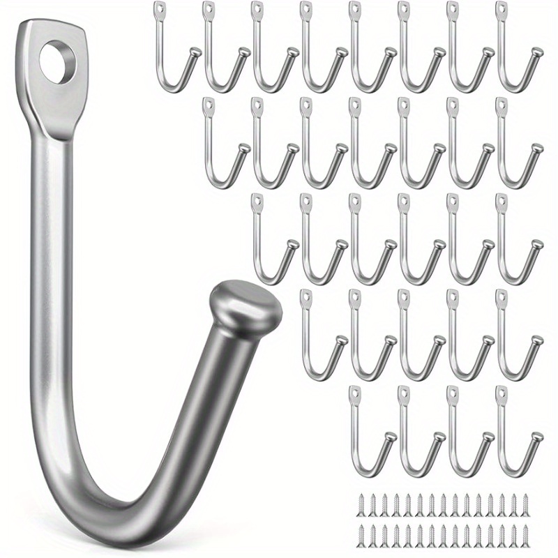 

60pcs, Metal Wall Hooks With 30 Coat Hangers & 30 Screws, Heavy-duty Small Silver Hooks For Towels, Keys, Coffee Cups, Hats, Pet Leashes, Home Organization Supplies