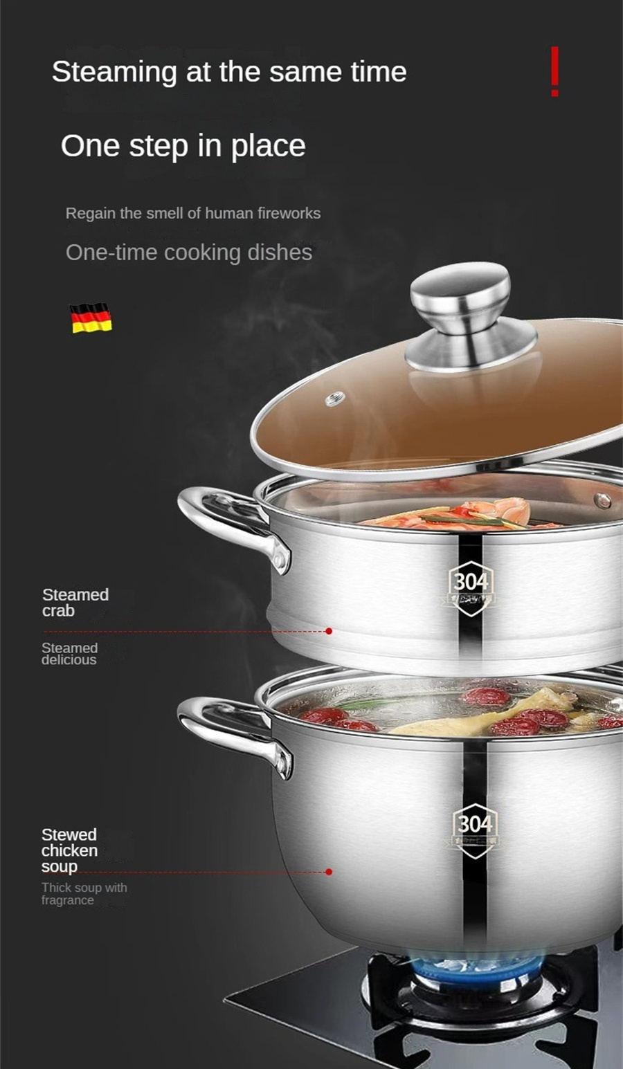 1pc stainless steel steamer pot multi layers steaming pot thickened household cooking pan induction cooker gas stove universal for home kitchen   supplies cookware details 4