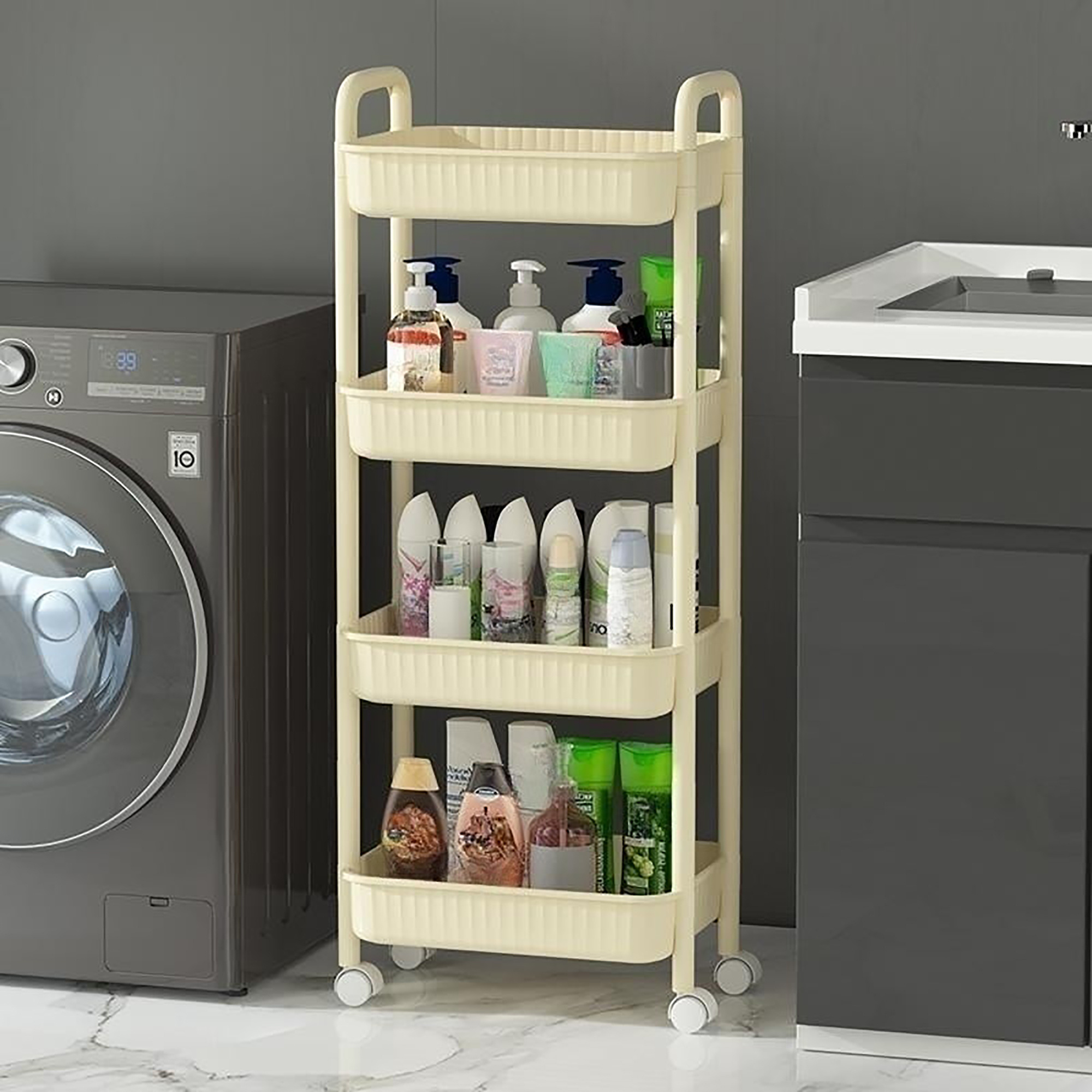 Estantes para lavadora y secadora, estantes de 5 niveles para lavandería,  estante resistente para lavadora y secadora, estantes independientes para