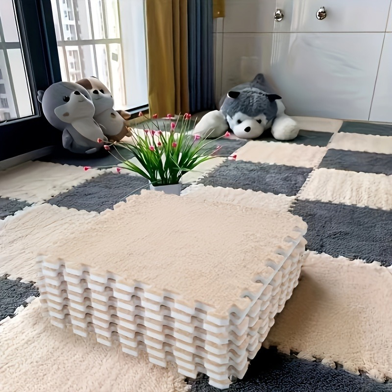 100 Stück Schaumstoff-Puzzle-Bodenmatte, Plüsch-Schaumstoff-Bodenfliesen,  Ineinandergreifende Schaumstoff-Plüsch-Fußmatten, 30 X 30 cm Große