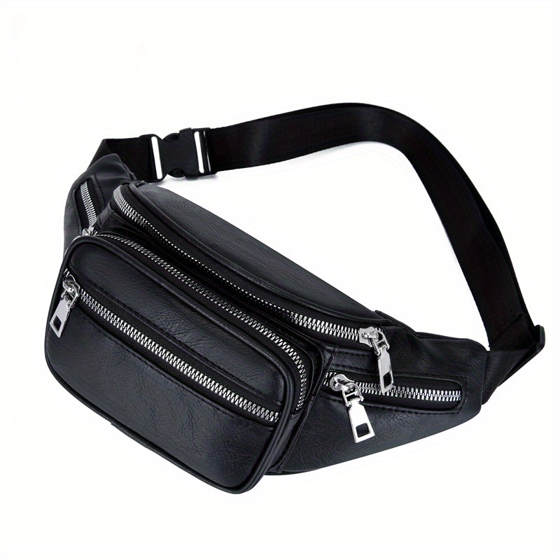 Image of Men's Pu Waist Bag For Fall, Multi-pocket Chest Pack, Lightweight Commuting Crossbody Bag, Adjustable For Travel And Business Casual