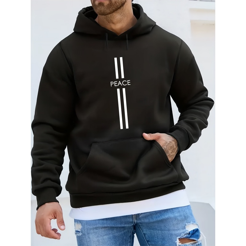 

Peace Print Hoodie, Cool Hoodies For Men, Men's Casual Pullover Hooded Sweatshirt With Kangaroo Pocket Streetwear For Winter Fall, As Gifts