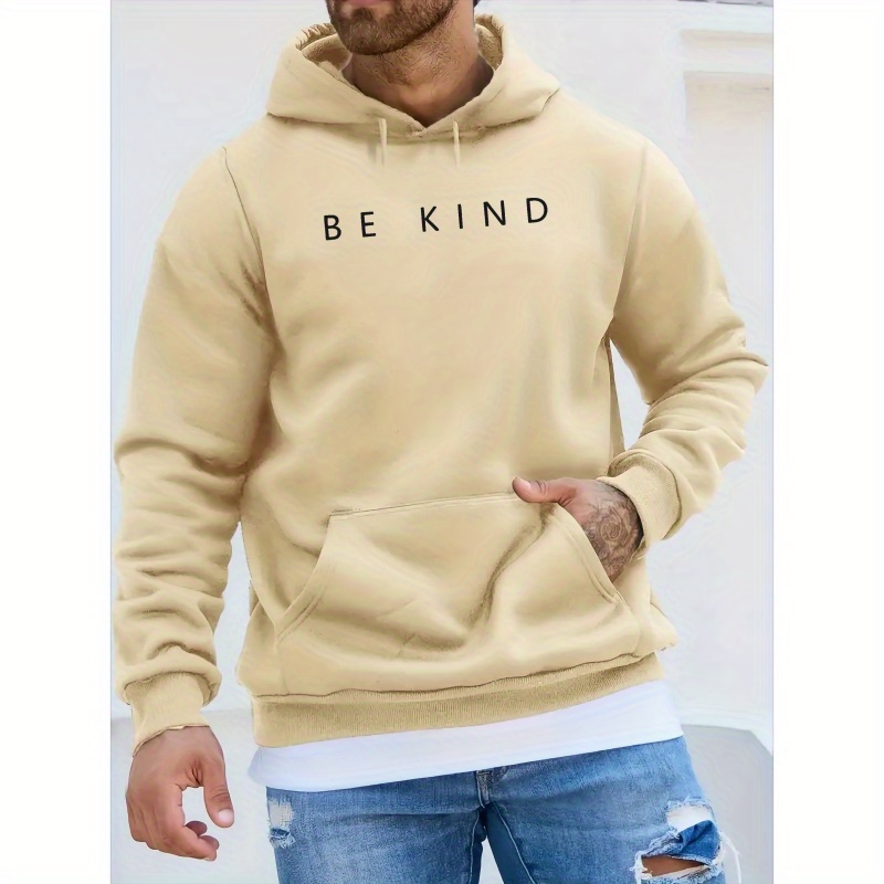 

Be Kind Print, Men’s Hoodies, Casual Loose Hooded Pullover With Kangaroo Pockets, Top For Men For Fall And Winter, As Gifts