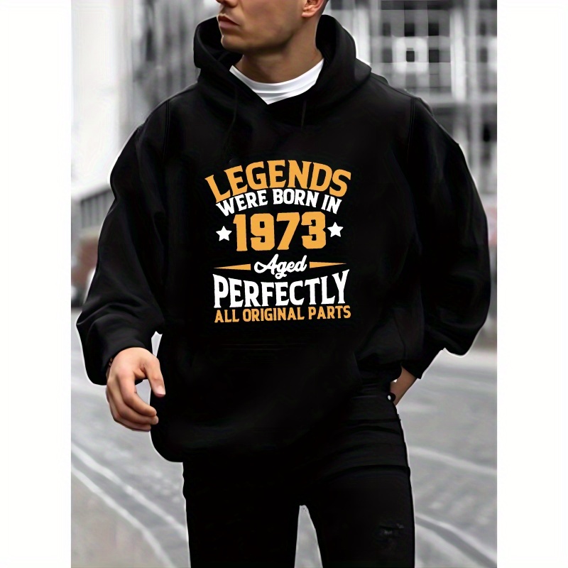 

Legends 1973 Print Men's Pullover Round Neck Long Sleeve Hooded Sweatshirt Pattern Loose Casual Top For Autumn Winter Men's Clothing As Gifts