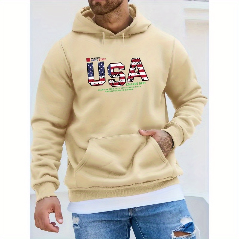 

Usa Pattern Print Hooded Sweatshirt, Hoodies Fashion Casual Tops For Spring Autumn, Men's Daily Life Clothing