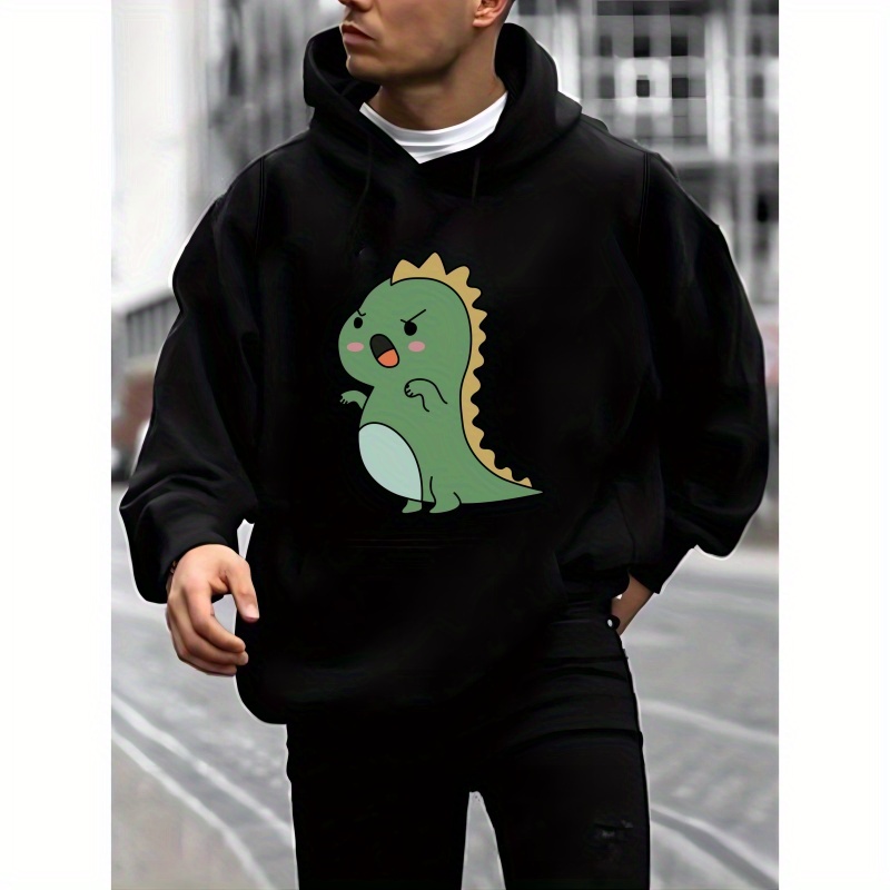 

Men's Cartoon Dinosaur Pattern Print Hooded Sweatshirt, Hoodies Fashion Casual Tops For Athletic Activities