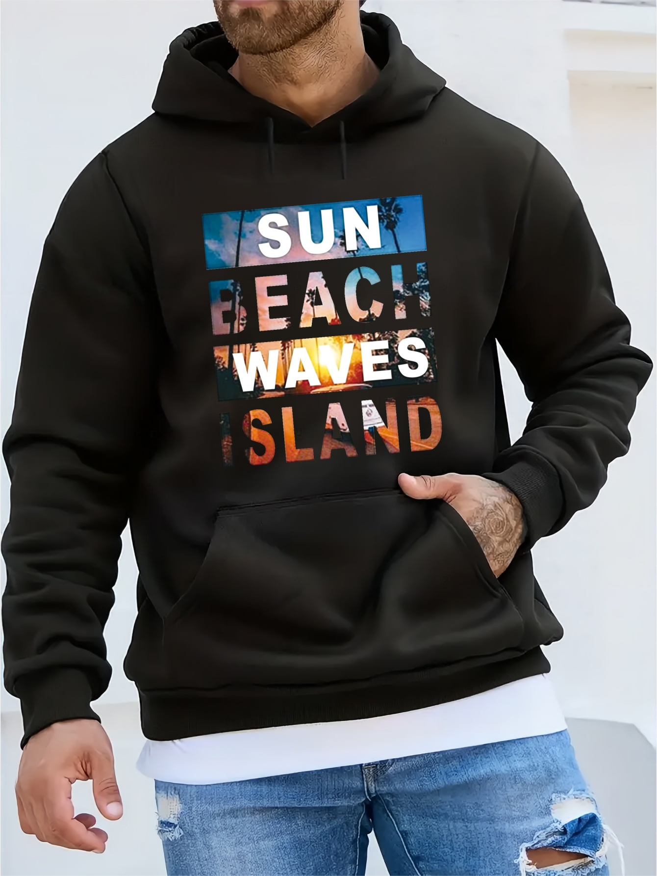 Sun Beach Print Hoodie, Cool Hoodies For Men, Men's Casual Graphic Design  Pullover Hooded Sweatshirt With Kangaroo Pocket Streetwear For Winter Fall,  As Gifts, Today's Best Daily Deals