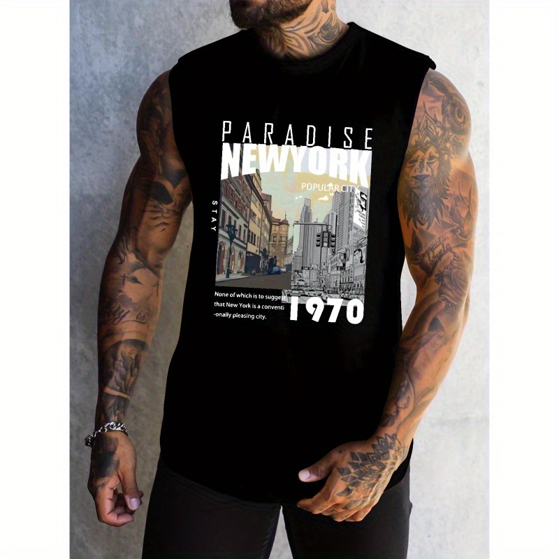 

1970 City Print Men's Quick Dry Moisture-wicking Breathable Tank Tops Athletic Gym Bodybuilding Sports Sleeveless Shirts For Workout Running Training Men’s Clothing