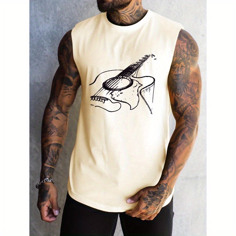 

Guitar Print Men's Quick Dry Moisture-wicking Breathable Tank Tops Athletic Gym Bodybuilding Sports Sleeveless Shirts For Workout Running Training Men’s Clothing