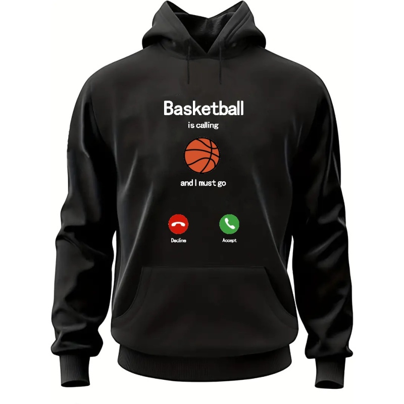 

Basketball Pattern Print Hooded Sweatshirt, Stylish Casual Athletic Hoodie For Males