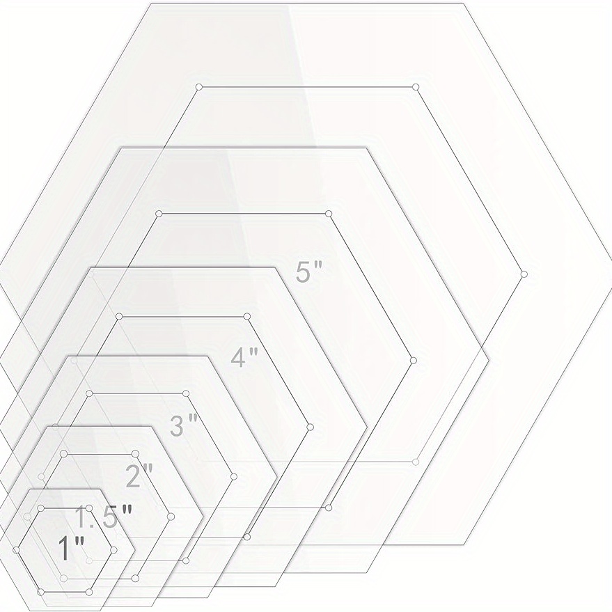 TEMU 6pcs Acrylic Hexagon Quilting Templates 1 Inch, 1.5 Inch, 2 Inch, 3 Inch, 4 Inch, 5 Inch With 1/4 Inch Seam - Transparent Acrylic For Diy Sewing