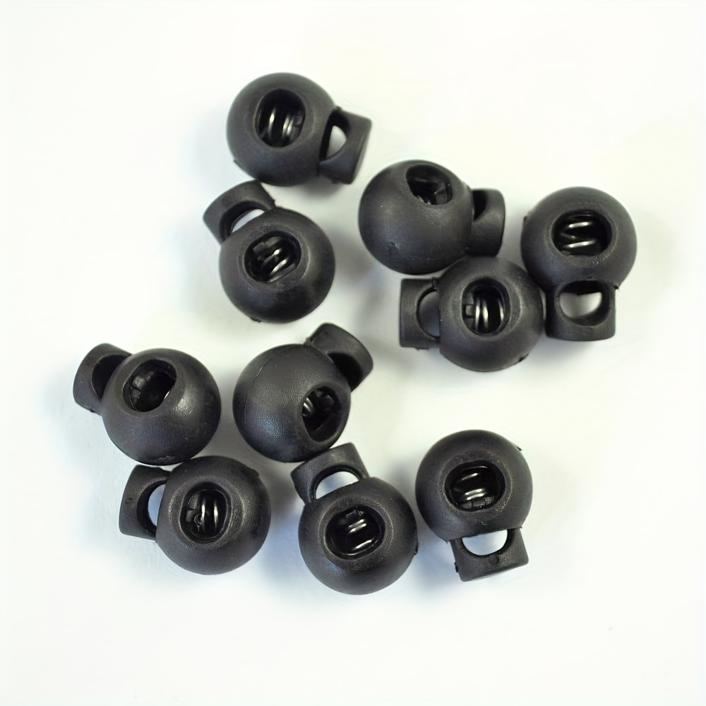 Global Bargains Black Plastic 6mm Dia Cylindrical Spring Clip Cord Locks Stopper Toggles 50pcs