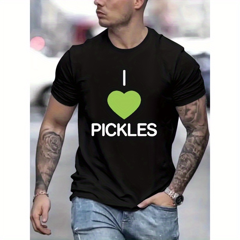 

I Love Pickles Print T Shirt, Tees For Men, Casual Short Sleeve T-shirt For Summer