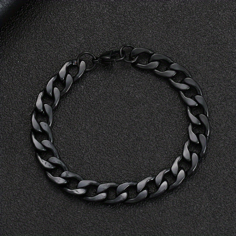 

1pc Width 8/10mm Stainless Steel Black Figaro Chain Bracelet, Men Fashion Party Jewelry Boyfriend Gift