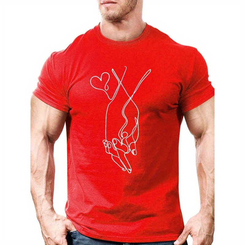 

Valentine's Day Themed Graphic Print Casual Crew Neck Short Sleeve Tops For Men, Quick-drying Comfy Casual Summer T-shirt For Daily Wear Work Out And Vacation Resorts