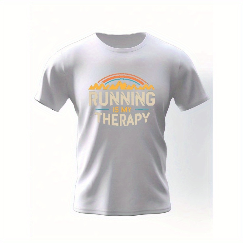 

Men's "running Is " Graphic T-shirt - Black Casual Crew Neck Tee With Mountain & - Lightweight Polyester Fabric For All