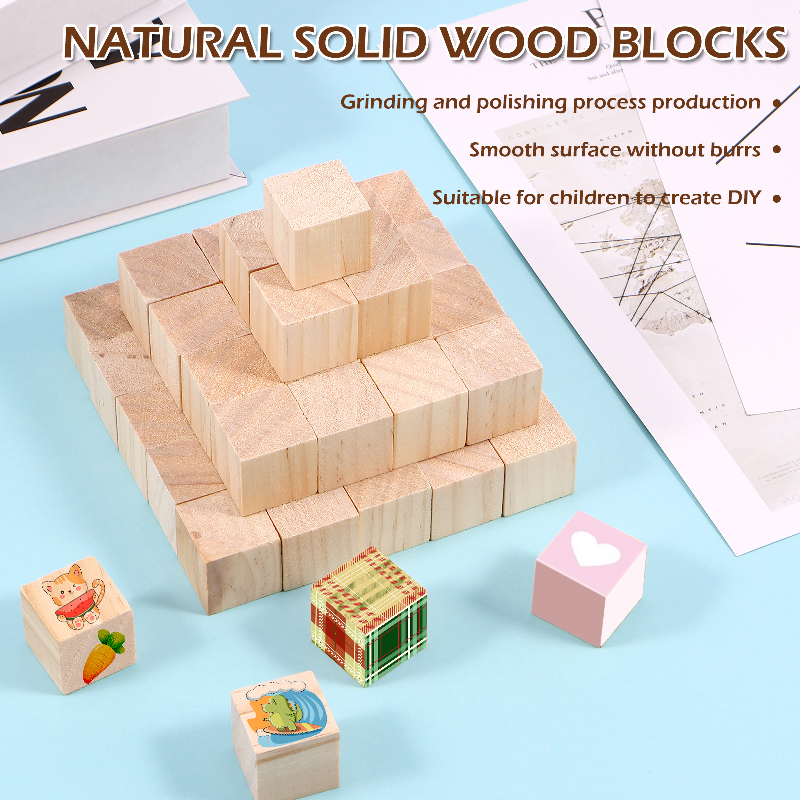 MotBach 100 cubos de madera de 1 pulgada, cubos de pino sin terminar,  bloques de madera maciza, bloques cuadrados de madera en blanco para