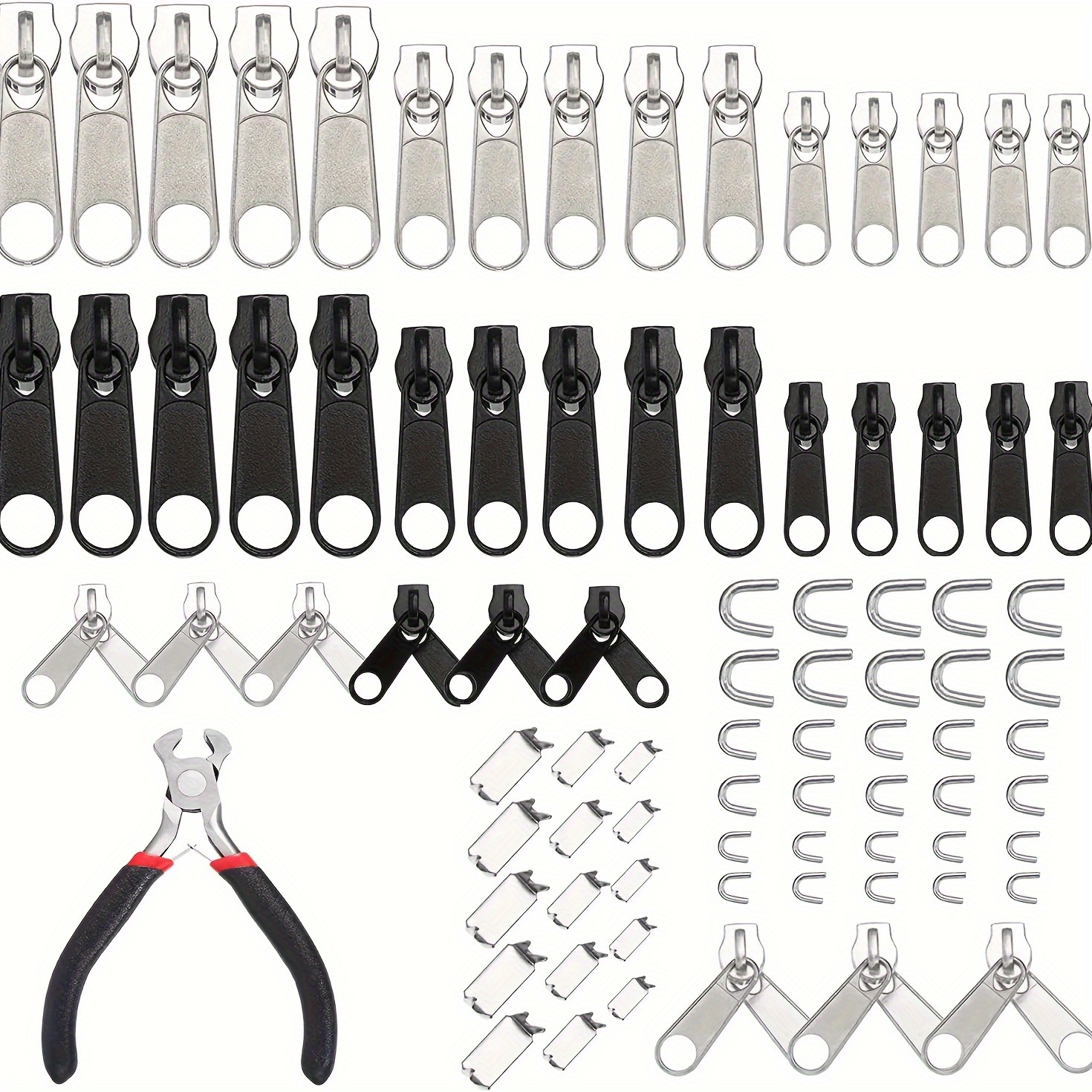 

85pcs Zipper Replacement Zipper Repair Kit, Pull Rescue Kit With Zipperinstall Pliers Tool And Zipper Extension Pulls For Clothing, Bags, Jackets, Tents, Luggage, Backpack