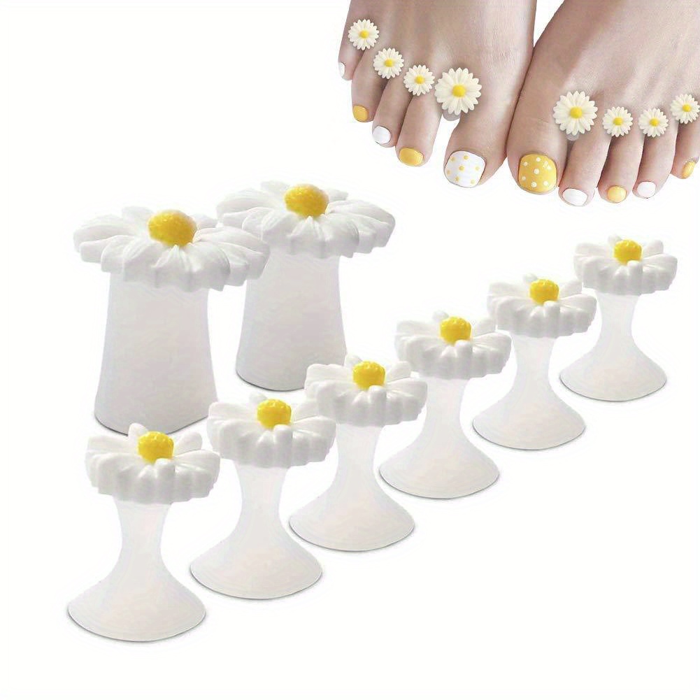 

8pcs/set Toe Separators, Silicone Daisy Flower Toe Spacers Toe Stretchers For Nail Polish Nail Art Pedicure Tools, Silicone Spacers Dividers For Nail Polish Nail Art Diy Pedicure Tool
