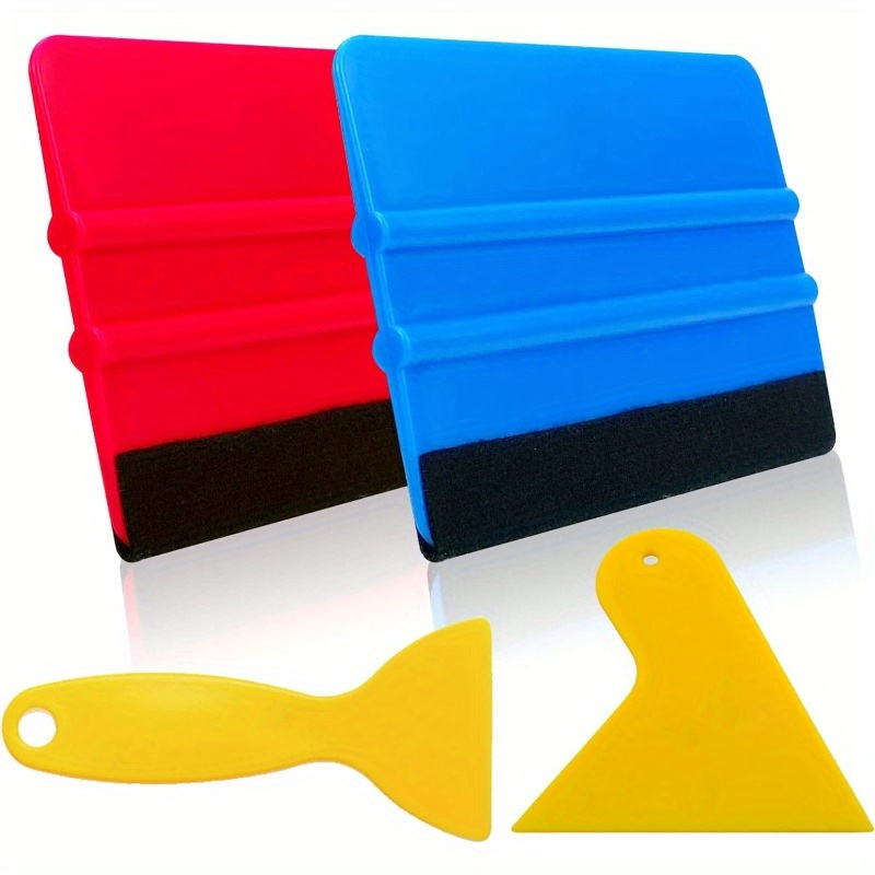 Image of Felt Edge Squeegee Car Wrapping Tool, 4pcs Vinyl Wrap Tool, Car Window Tint Kit, Car Straight Scraper Tool, For All Vinyl Wrap, Window Tint Film