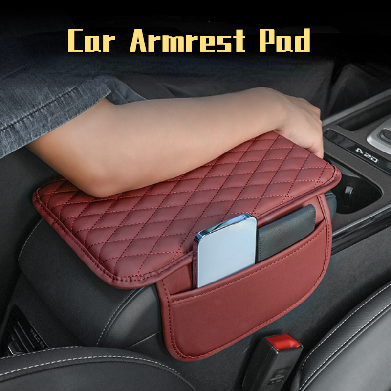 

1pc Car Armrest Box Universal Pu Leather Armrest Cushion With Pocket Elbow Support Armrest Storage Car Armrest Pad Anti Scratch Protective Pads